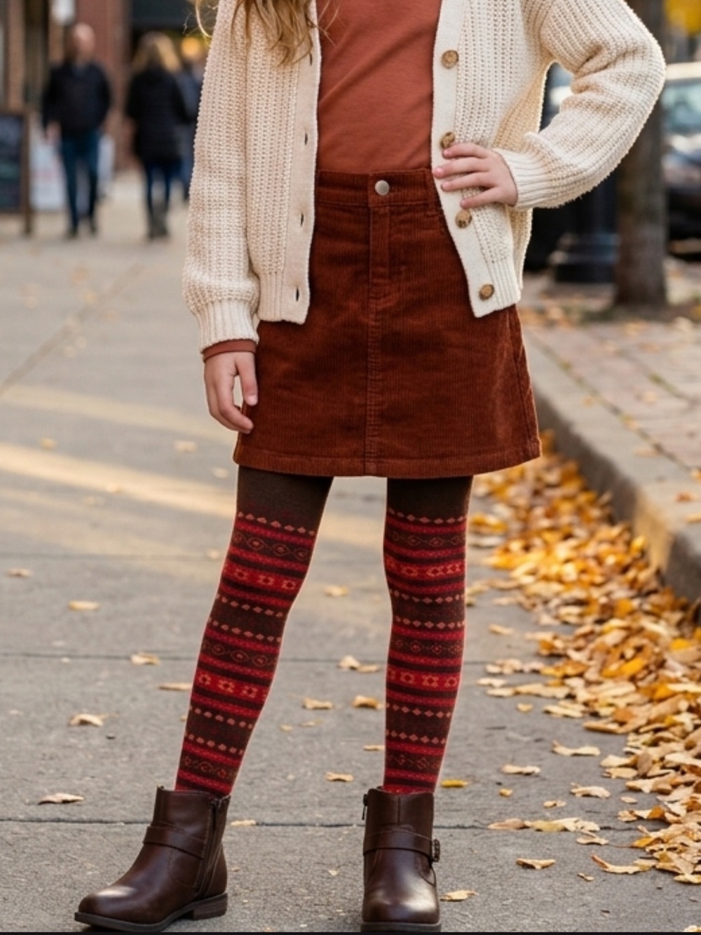 Naartjie Kids Fair Isle Knit Tights Brown Pink Size 9-10